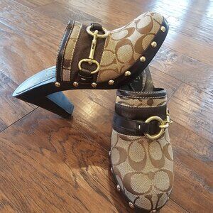 Coach Sutton Brown Wooden Clogs sz 7.5